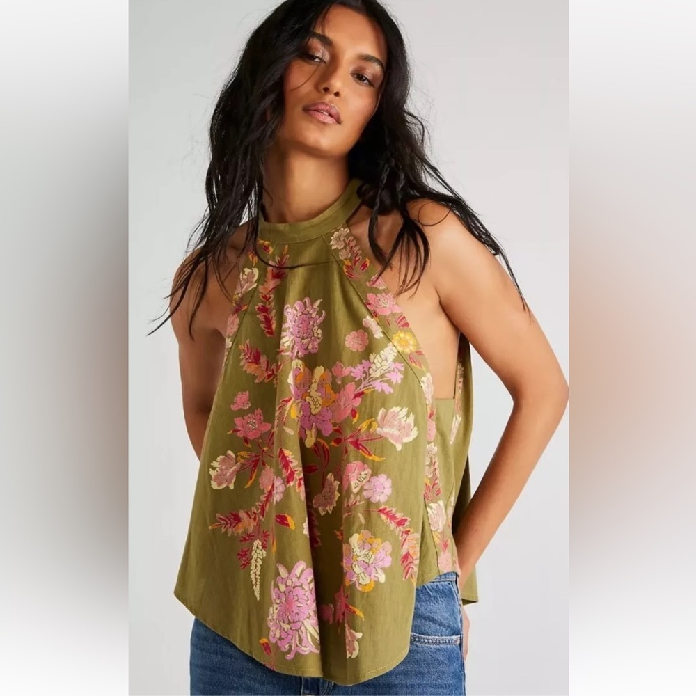 NWT FREE PEOPLE ‘Emily’ High Neck Floral Print Top